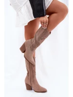 Děrované Kozačky Kovbojské Na Podpatku Béžové S.Barski HY51-606