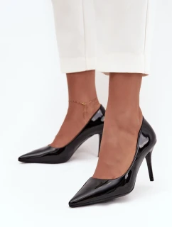 Lakované Eko Kožené Dámské Lodičky S Špičatými Nosky Černé Jadira