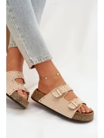 Dámské pantofle se zlatými sponkami a knoflíky Jasnobeżowe Tervina