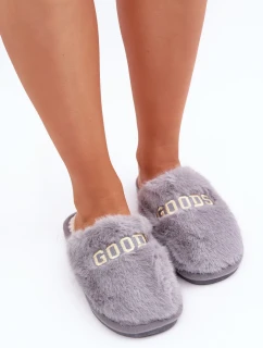 Dámské Pantofle S Kožešinou A Nápisem Šedé Kalelia