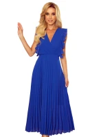 EMILY - Plisované dámské šaty v chrpové barvě s volánky a dekoltem 315-2