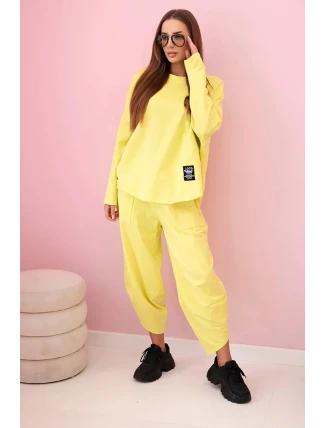 Bavlněná mikina kalhoty set  neonově žlutá