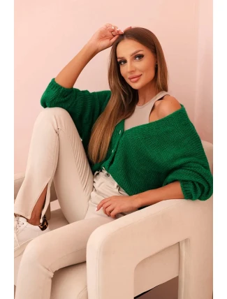 Dámský svetr s výstřihem do V a knoflíky zelený