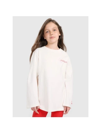 Dívčí tričko oversize s potiskem a dlouhým rukávem 4F 4FJRAW25TLONF589-11S