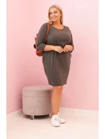 Dámské šaty Plus Size z bavlny s jednoduchým střihem a rukávem 3/4 khaki