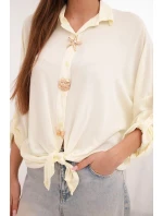 Dámská košile s viskózou, zdobnými knoflíky a límcem žlutá