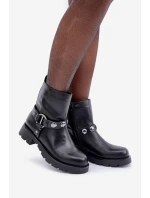 Boty Na Ploché Podpatky Z Ozdobnými Pásky Černé Felilania