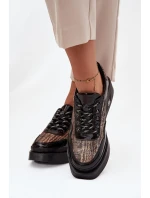 Dámské kožené šněrovací polobotky na platformě Artiker – černé
