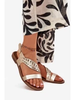 Dámské kožené sandály na plochém podpatku Zazoo 3688 zlaté