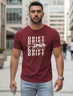 Pánské bavlněné tričko s potiskem DRIFT bordó FashionStreet NX5081R