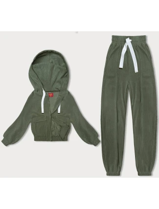 Žebrovaný teplákový komplet v olivové barvě (AMG-335A) Žebrovaný teplákový komplet v olivové barvě (AMG-335A)