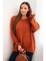 Dámský svetr s příměsí mohairu a vlny volného střihu rudy