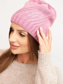 Dámská zimní čepice s vlnou volného střihu K442 růžová