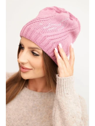 Dámská zimní čepice s vlnou volného střihu K442 růžová