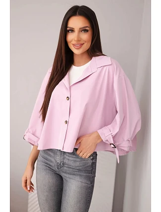 Dámská jarní bavlněná bunda zapínaná na knoflíky s límcem světle fialová