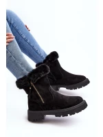 Botky Zamszové Dámské S Kožíškem Černá Hasiva Botky Zamszové Dámské S Kožíškem Černá Hasiva