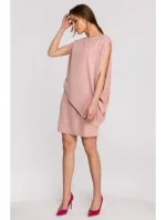S262 Vrstvené šaty - pudrové