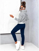 Tmavě modrý bavlněný dámský teplákový komplet s pruhovanou mikinou (82173)