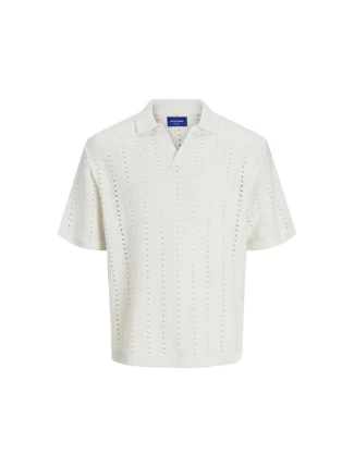 Jack&Jones pánská košile JORPAROS KNIT ESTER SS CROCHET POLO 12272562 SEA SALT