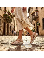 Dámské sandály na podpatku Romans beige Rieker 66201-62 Dámské sandály na podpatku Romans beige Rieker 66201-62