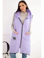 Dámská prošívaná vesta Plus Size s kapucí na zip světle fialová
