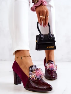 Semišové lodičky z hadí kůže s kaštanově hnědým ornamentem Mallory