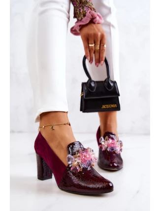 Semišové lodičky z hadí kůže s kaštanově hnědým ornamentem Mallory