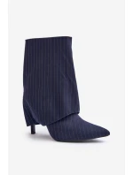 Dámské boty s pruhy na jehlách s ohrnutým svrškem a špičatými špičkami tmavě modré Naritua