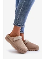 Dámské pantofle zateplené kožíškem na platformě béžové Azida