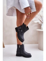 Kožené Dámské Boty Na Plochém Podpatku Černé Lewski 3610