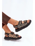 Dámské Vzorované Textilní Sandály Se Zlatými Detaily Béžovo-Černé Pefese