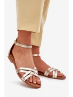 Dámské kožené sandály na plochém podpatku Maciejka 07029-25 zlaté