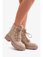 Zateplené Kotníkové Boty Traperky Na Zip Z Eko Kůže Béžové Willatta