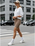 Dámské cyklistické šortky s vysokým pasem, béžové, FashionStreet SY0571 Dámské cyklistické šortky s vysokým pasem, béžové, FashionStreet SY0571