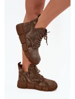 Dámské nízké semišové kotníkové boty na platformě Big Star – béžové