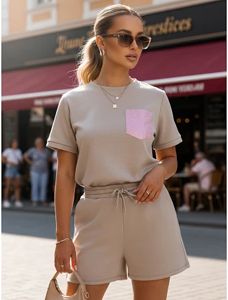 Dámská viskózová souprava s motýlem a šortkami v barvě moka FashionStreet AY1186