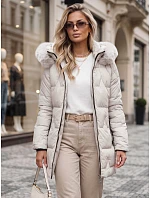 Dámská zimní prošívaná bunda s kapucí, světle béžová, FashionStreet TY5737