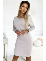 209-11 Šaty s dlouhým rukávem a širokým páskem na zavázání - BEACH