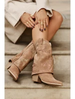 Zdobené Kotníkové Boty Koval na Polovině Lýtka na Podpatku S.Barski HY42-153 Kamel