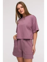 B294 Oříznutá mikina s krátkým rukávem - heather