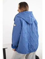 Dámská jarní prošívaná bunda s kapucí a zipem tmavě džínová