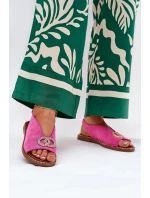 Dámské Sandály S Dekorací Na Plochém Podpatku Eko Sametové Růžové Ralisses