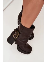 Dámské Botky Na Podpatku S Přezkami Čokoládové Marena