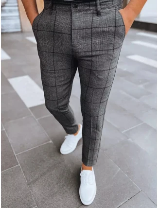 Pánské tmavě šedé kostkované kalhoty FashionStreet UX3956