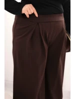 Dámské kalhoty Plus Size s širokými nohavicemi a plisováním hnědé