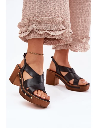 Kožené Sandály Na Podpatku Zazoo 1081 Černé