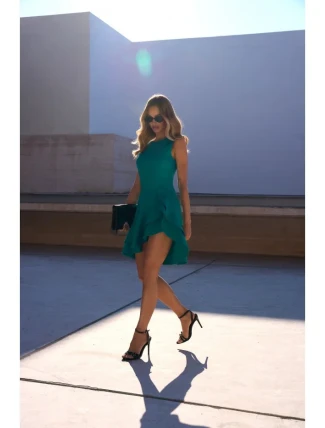 M850 Volánové mini šaty - tyrkysové M850 Volánové mini šaty - tyrkysové