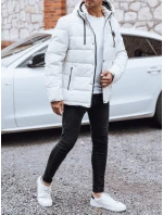 Pánská prošívaná zimní bunda s kapucí bílá FashionStreet TX5056 Pánská prošívaná zimní bunda s kapucí bílá FashionStreet TX5056