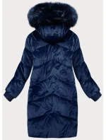 Tmavě modrá dámská manšestrová zimní bunda s kapucí (7764)