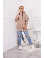 Zateplená mikina s polovičním zipem tmavě béžová